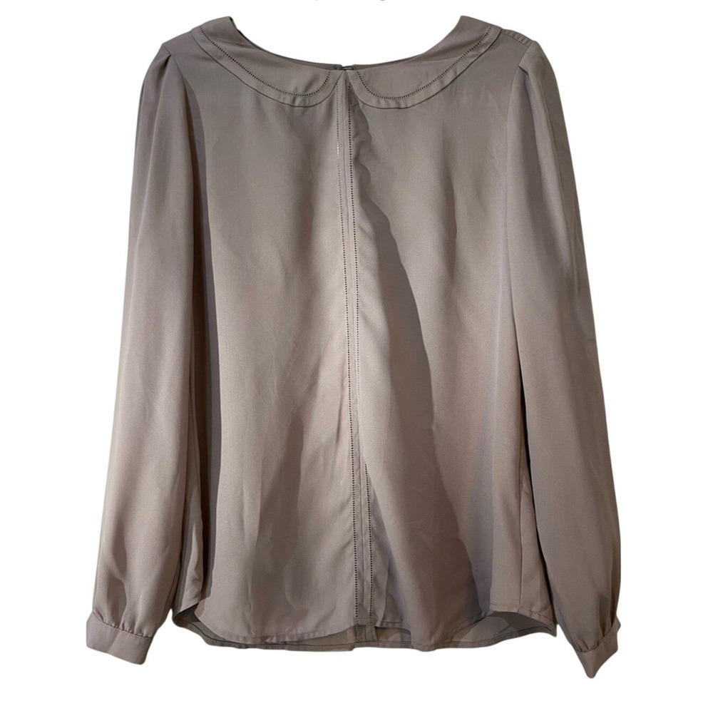 LOFT Mauve-Pink Long-Sleeve Blouse with Collared Cut Out‎ Detail MEDIUM